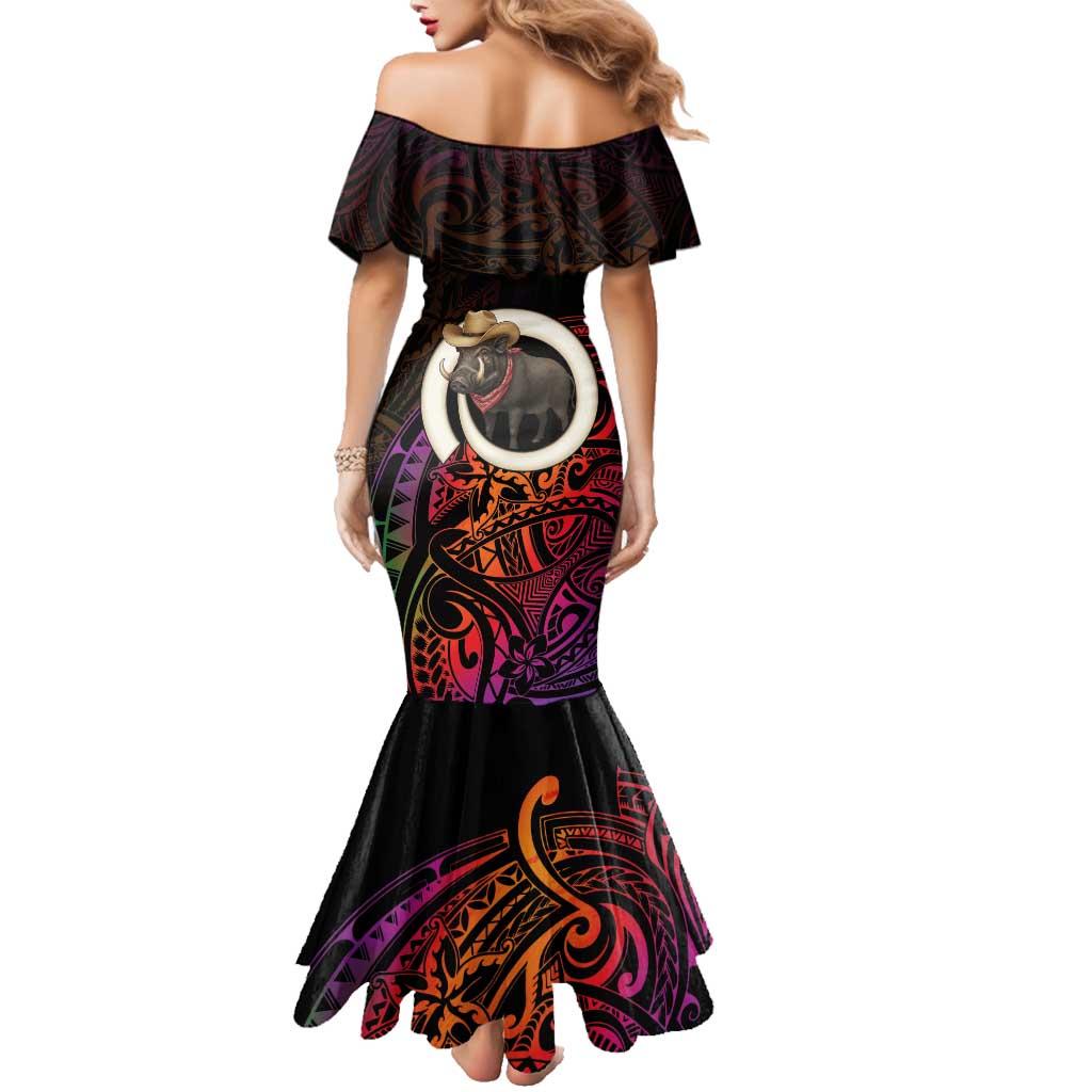 Vanuatu Boar Cowboy Family Matching Mermaid Dress and Hawaiian Shirt Tusk Gradient Polynesian Pattern LT14 - Polynesian Pride