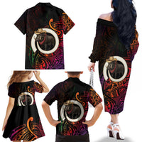 Vanuatu Boar Cowboy Family Matching Off The Shoulder Long Sleeve Dress and Hawaiian Shirt Tusk Gradient Polynesian Pattern LT14 - Polynesian Pride