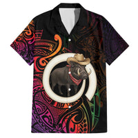 Vanuatu Boar Cowboy Family Matching Off The Shoulder Long Sleeve Dress and Hawaiian Shirt Tusk Gradient Polynesian Pattern LT14 Dad's Shirt - Short Sleeve Black - Polynesian Pride