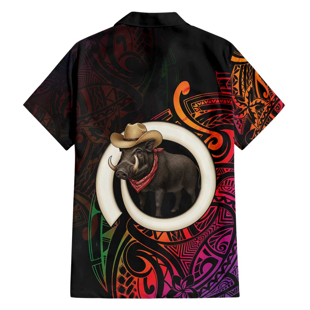 Vanuatu Boar Cowboy Family Matching Short Sleeve Bodycon Dress and Hawaiian Shirt Tusk Gradient Polynesian Pattern LT14 - Polynesian Pride