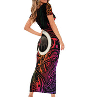 Vanuatu Boar Cowboy Family Matching Short Sleeve Bodycon Dress and Hawaiian Shirt Tusk Gradient Polynesian Pattern LT14 - Polynesian Pride