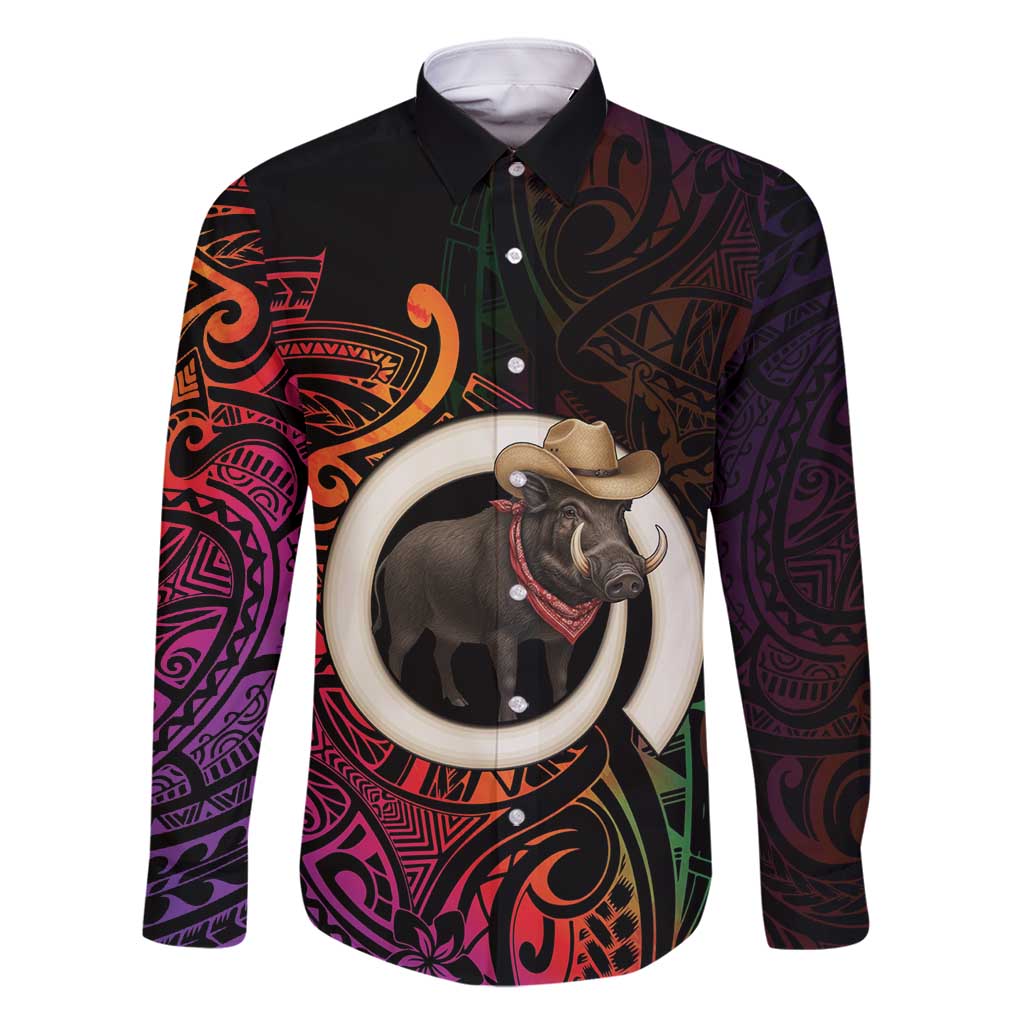 Vanuatu Boar Cowboy Family Matching Summer Maxi Dress and Hawaiian Shirt Tusk Gradient Polynesian Pattern - Polynesian Pride