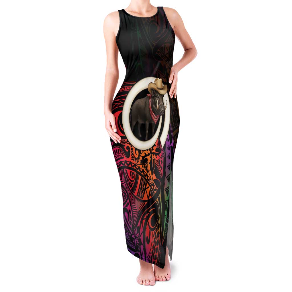 Vanuatu Boar Cowboy Family Matching Tank Maxi Dress and Hawaiian Shirt Tusk Gradient Polynesian Pattern - Polynesian Pride