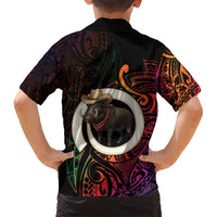 Vanuatu Boar Cowboy Kid Hawaiian Shirt Tusk Gradient Polynesian Pattern - Polynesian Pride
