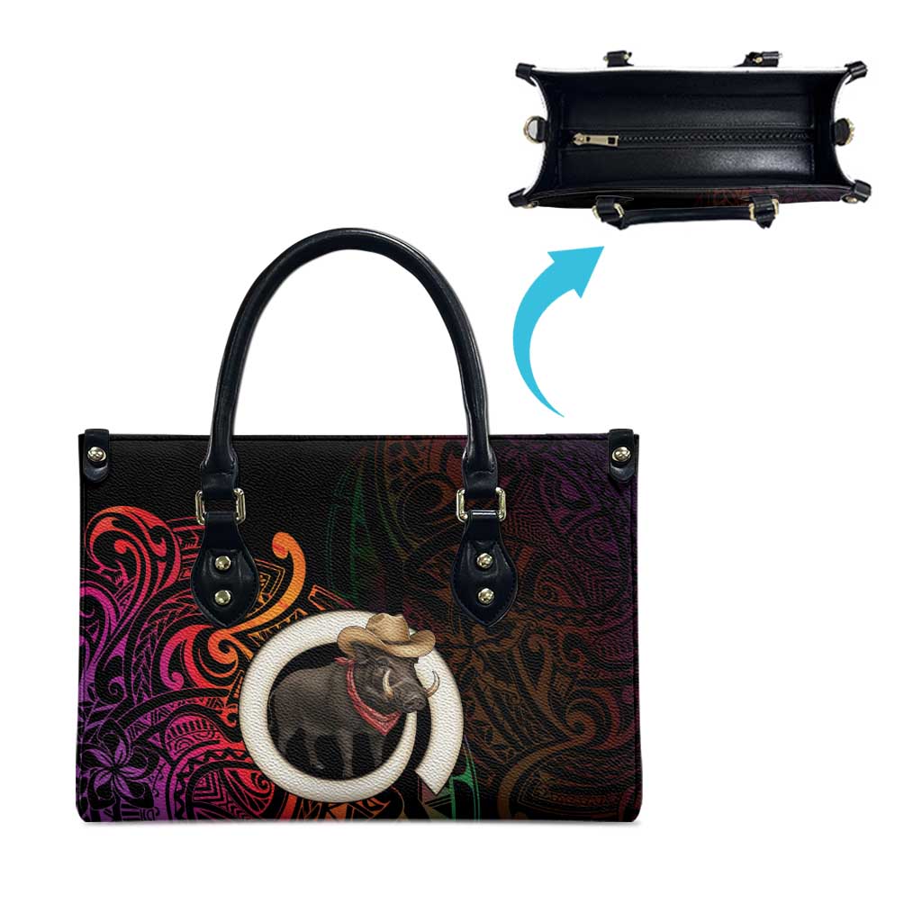 Vanuatu Boar Cowboy Leather Bag Tusk Gradient Polynesian Pattern - Polynesian Pride