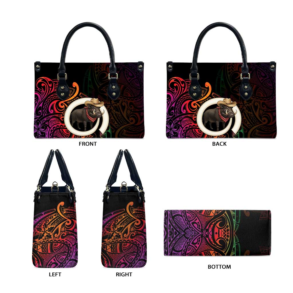 Vanuatu Boar Cowboy Leather Bag Tusk Gradient Polynesian Pattern - Polynesian Pride