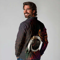 Vanuatu Boar Cowboy Long Sleeve Polo Shirt Tusk Gradient Polynesian Pattern - Polynesian Pride