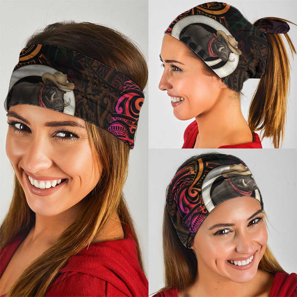 Vanuatu Boar Cowboy Neck Gaiter Tusk Gradient Polynesian Pattern - Polynesian Pride
