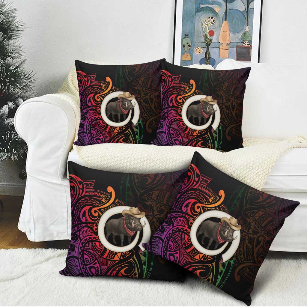 Vanuatu Boar Cowboy Pillow Cover Tusk Gradient Polynesian Pattern - Polynesian Pride