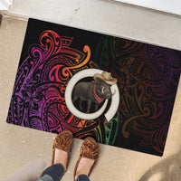 Vanuatu Boar Cowboy Rubber Doormat Tusk Gradient Polynesian Pattern - Polynesian Pride