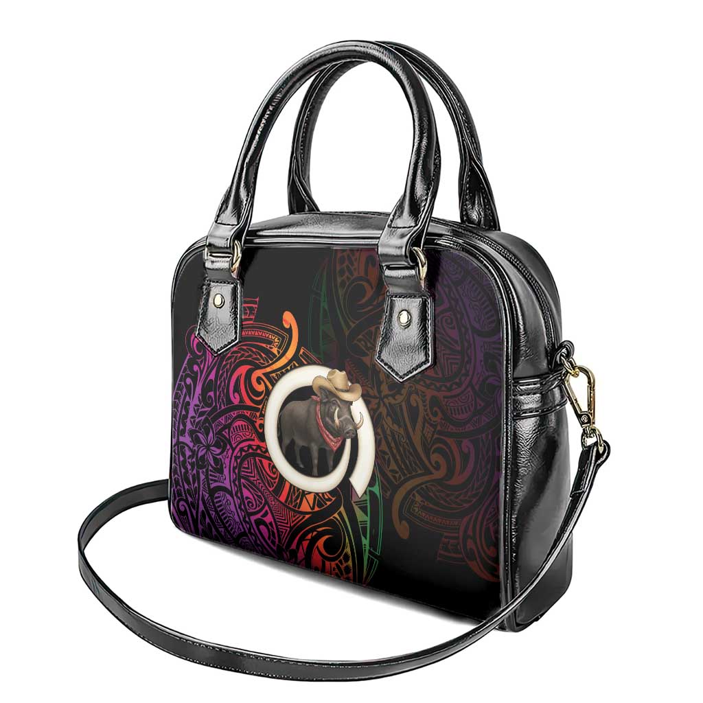 Vanuatu Boar Cowboy Shoulder Handbag Tusk Gradient Polynesian Pattern - Polynesian Pride