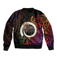Vanuatu Boar Cowboy Sleeve Zip Bomber Jacket Tusk Gradient Polynesian Pattern - Polynesian Pride