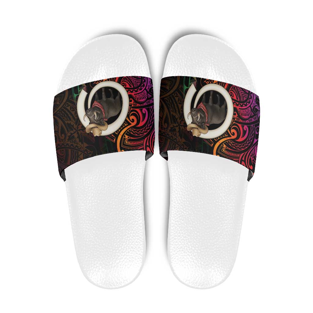 Vanuatu Boar Cowboy Slide Sandals Tusk Gradient Polynesian Pattern - Polynesian Pride