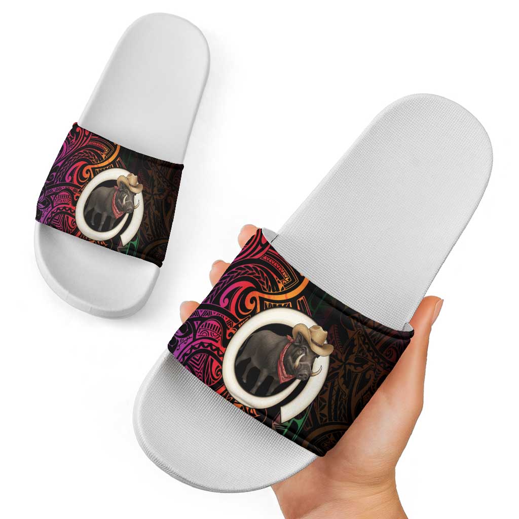 Vanuatu Boar Cowboy Slide Sandals Tusk Gradient Polynesian Pattern - Polynesian Pride