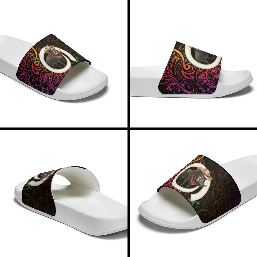 Vanuatu Boar Cowboy Slide Sandals Tusk Gradient Polynesian Pattern - Polynesian Pride
