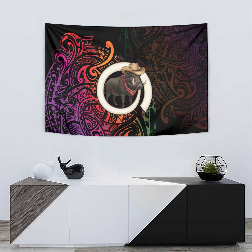 Vanuatu Boar Cowboy Tapestry Tusk Gradient Polynesian Pattern - Polynesian Pride
