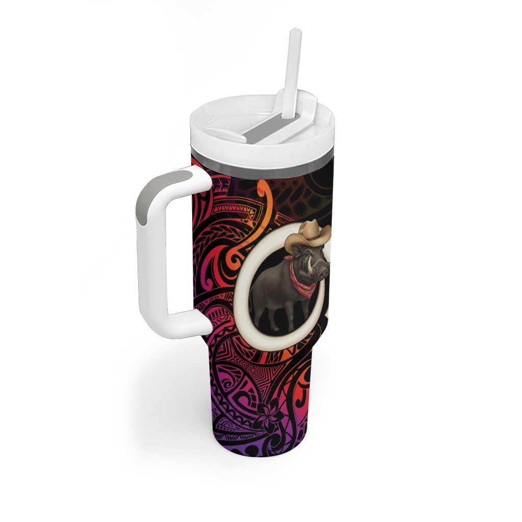 Vanuatu Boar Cowboy Tumbler With Handle Tusk Gradient Polynesian Pattern - Polynesian Pride