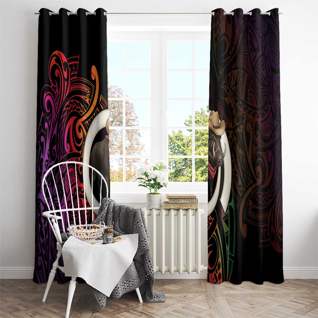 Vanuatu Boar Cowboy Window Curtain Tusk Gradient Polynesian Pattern - Polynesian Pride