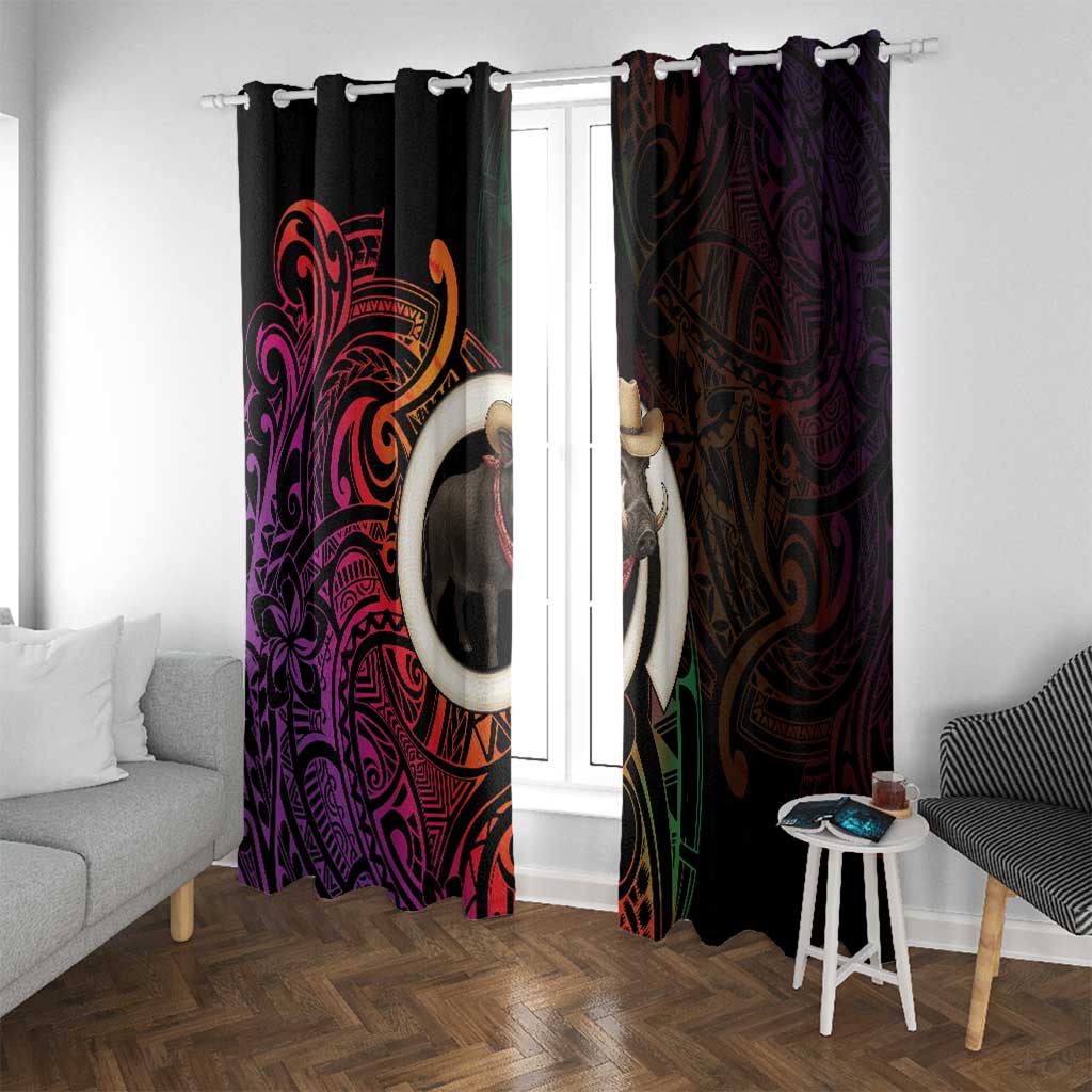 Vanuatu Boar Cowboy Window Curtain Tusk Gradient Polynesian Pattern - Polynesian Pride