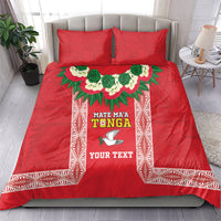 Mate Ma'a Tonga Rugby Custom Bedding Set Tongan Kahoa Lei Ngatu Pattern Red
