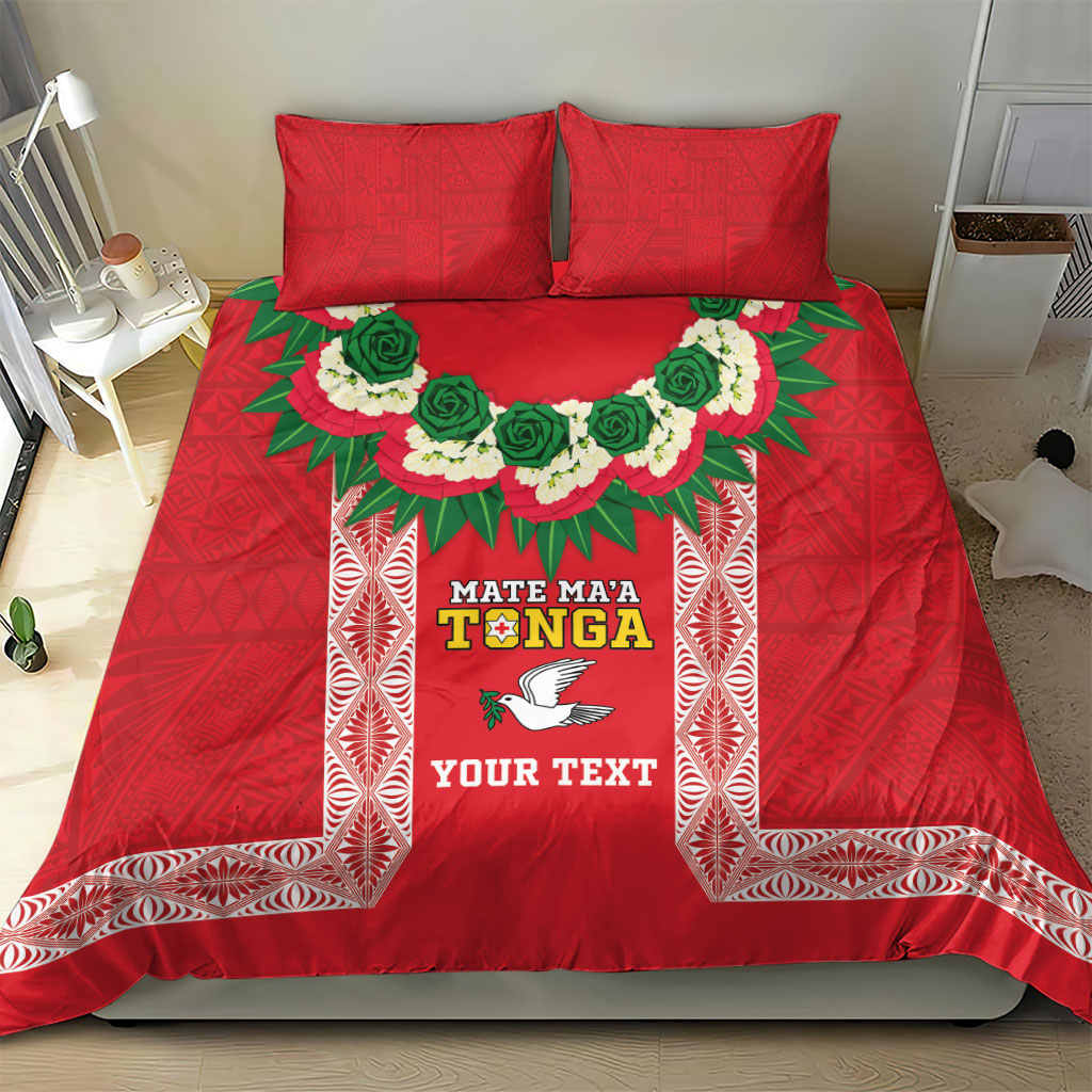 Mate Ma'a Tonga Rugby Custom Bedding Set Tongan Kahoa Lei Ngatu Pattern Red