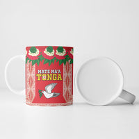 Mate Ma'a Tonga Rugby Custom Ceramic Mug Tongan Kahoa Lei Ngatu Pattern Red LT14 - Polynesian Pride