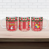 Mate Ma'a Tonga Rugby Custom Ceramic Mug Tongan Kahoa Lei Ngatu Pattern Red LT14 - Polynesian Pride