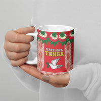Mate Ma'a Tonga Rugby Custom Ceramic Mug Tongan Kahoa Lei Ngatu Pattern Red LT14 - Polynesian Pride