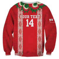 Mate Ma'a Tonga Rugby Custom Sweatshirt Tongan Kahoa Lei Ngatu Pattern Red LT14 - Polynesian Pride