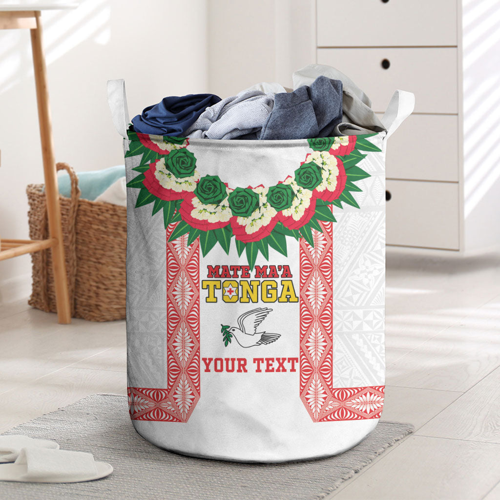 Mate Ma'a Tonga Rugby Custom Laundry Basket Tongan Kahoa Lei Ngatu Pattern White LT14 White - Polynesian Pride