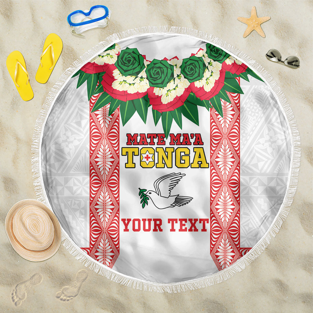 Mate Ma'a Tonga Rugby Custom Beach Blanket Tongan Kahoa Lei Ngatu Pattern White LT14 One Size 150cm White - Polynesian Pride