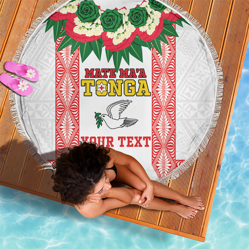 Mate Ma'a Tonga Rugby Custom Beach Blanket Tongan Kahoa Lei Ngatu Pattern White LT14 - Polynesian Pride