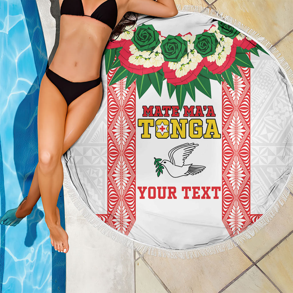 Mate Ma'a Tonga Rugby Custom Beach Blanket Tongan Kahoa Lei Ngatu Pattern White LT14 - Polynesian Pride