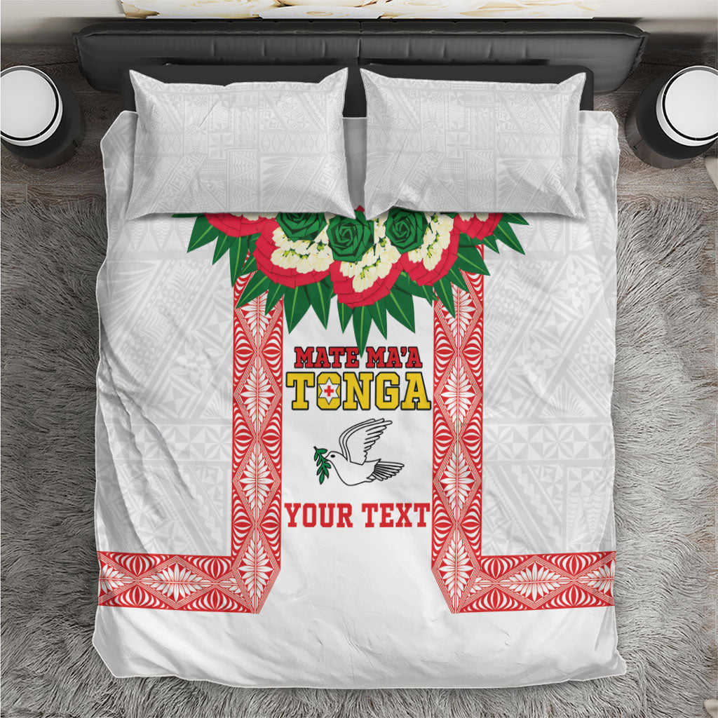 Mate Ma'a Tonga Rugby Custom Bedding Set Tongan Kahoa Lei Ngatu Pattern White