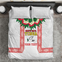 Mate Ma'a Tonga Rugby Custom Bedding Set Tongan Kahoa Lei Ngatu Pattern White
