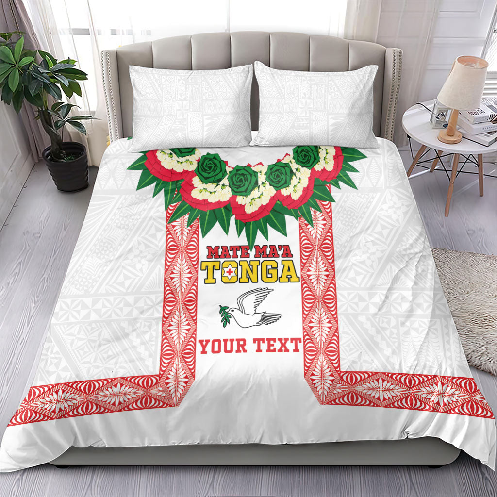 Mate Ma'a Tonga Rugby Custom Bedding Set Tongan Kahoa Lei Ngatu Pattern White