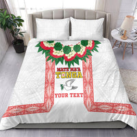 Mate Ma'a Tonga Rugby Custom Bedding Set Tongan Kahoa Lei Ngatu Pattern White