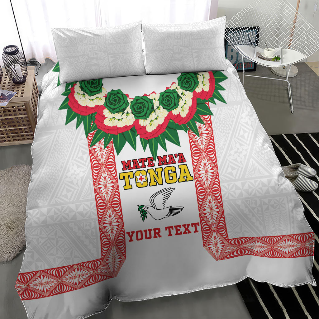 Mate Ma'a Tonga Rugby Custom Bedding Set Tongan Kahoa Lei Ngatu Pattern White