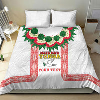 Mate Ma'a Tonga Rugby Custom Bedding Set Tongan Kahoa Lei Ngatu Pattern White