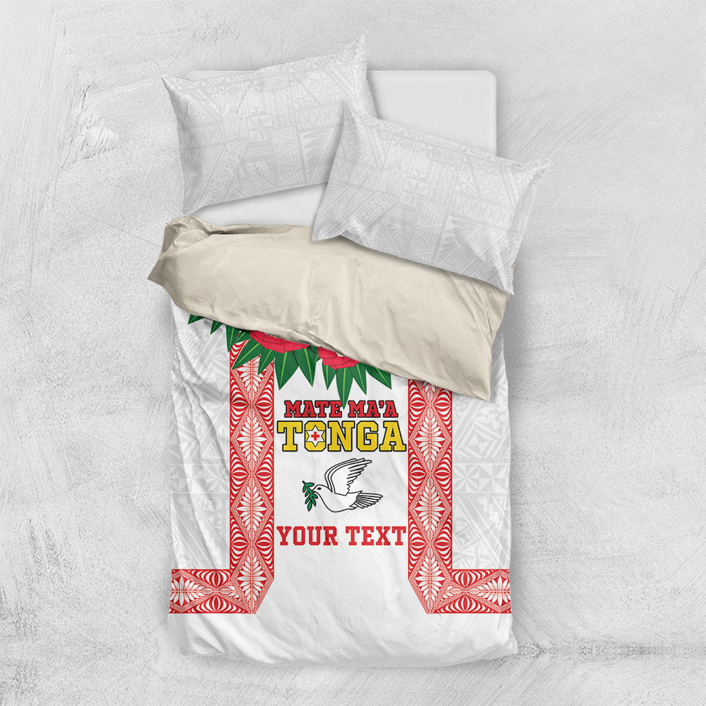 Mate Ma'a Tonga Rugby Custom Bedding Set Tongan Kahoa Lei Ngatu Pattern White
