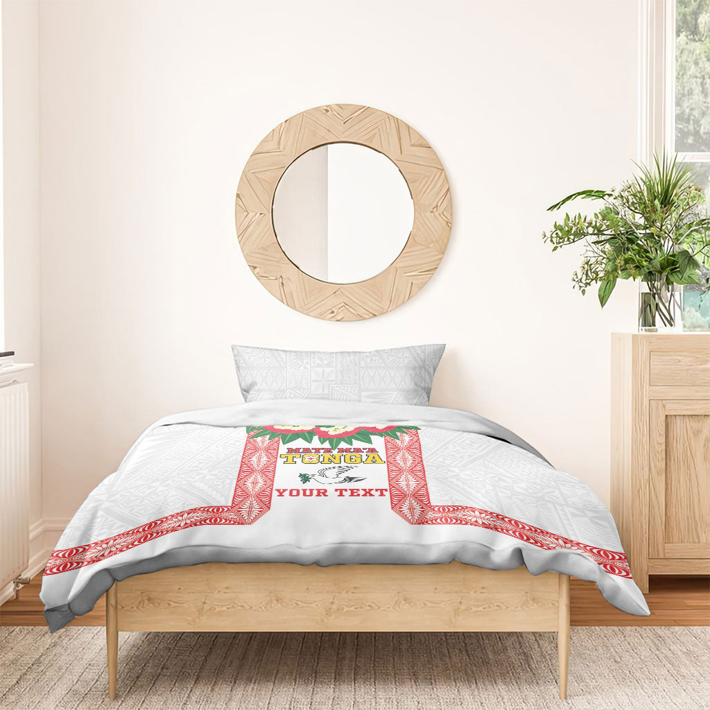 Mate Ma'a Tonga Rugby Custom Bedding Set Tongan Kahoa Lei Ngatu Pattern White