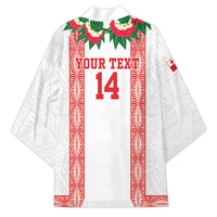 Mate Ma'a Tonga Rugby Custom Kimono Tongan Kahoa Lei Ngatu Pattern White LT14 - Polynesian Pride