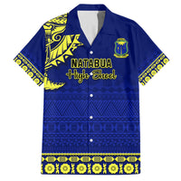 Personalised Fiji Natabua High School Family Matching Long Sleeve Bodycon Dress and Hawaiian Shirt Fijian Tapa Pattern LT14 Dad's Shirt - Short Sleeve Blue - Polynesian Pride