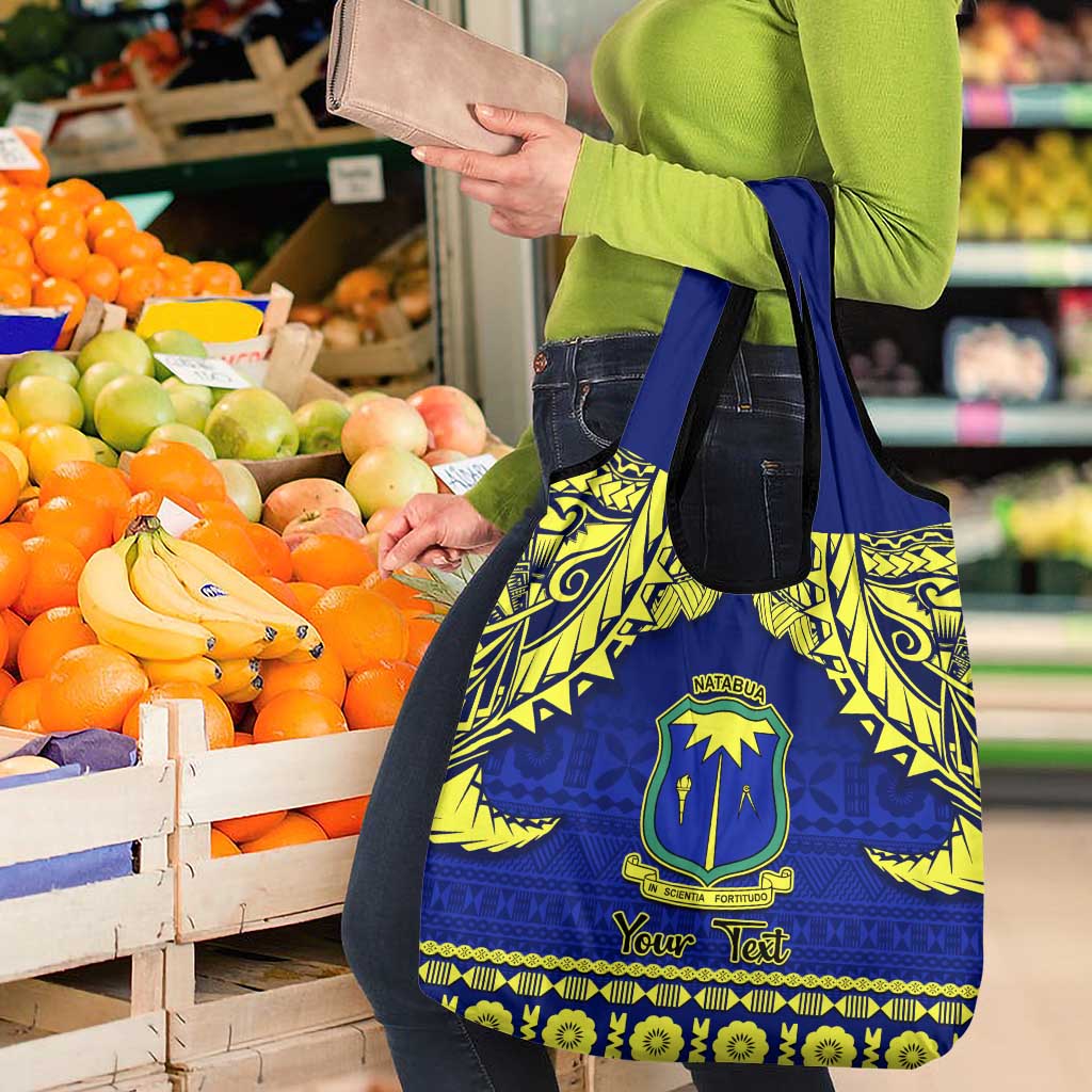 Personalised Fiji Natabua High School Grocery Bag Fijian Tapa Pattern