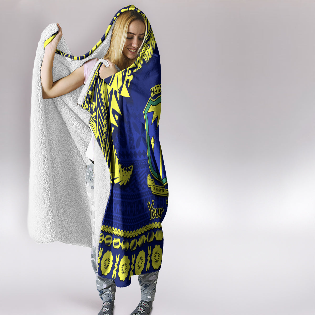 Personalised Fiji Natabua High School Hooded Blanket Fijian Tapa Pattern LT14 - Polynesian Pride