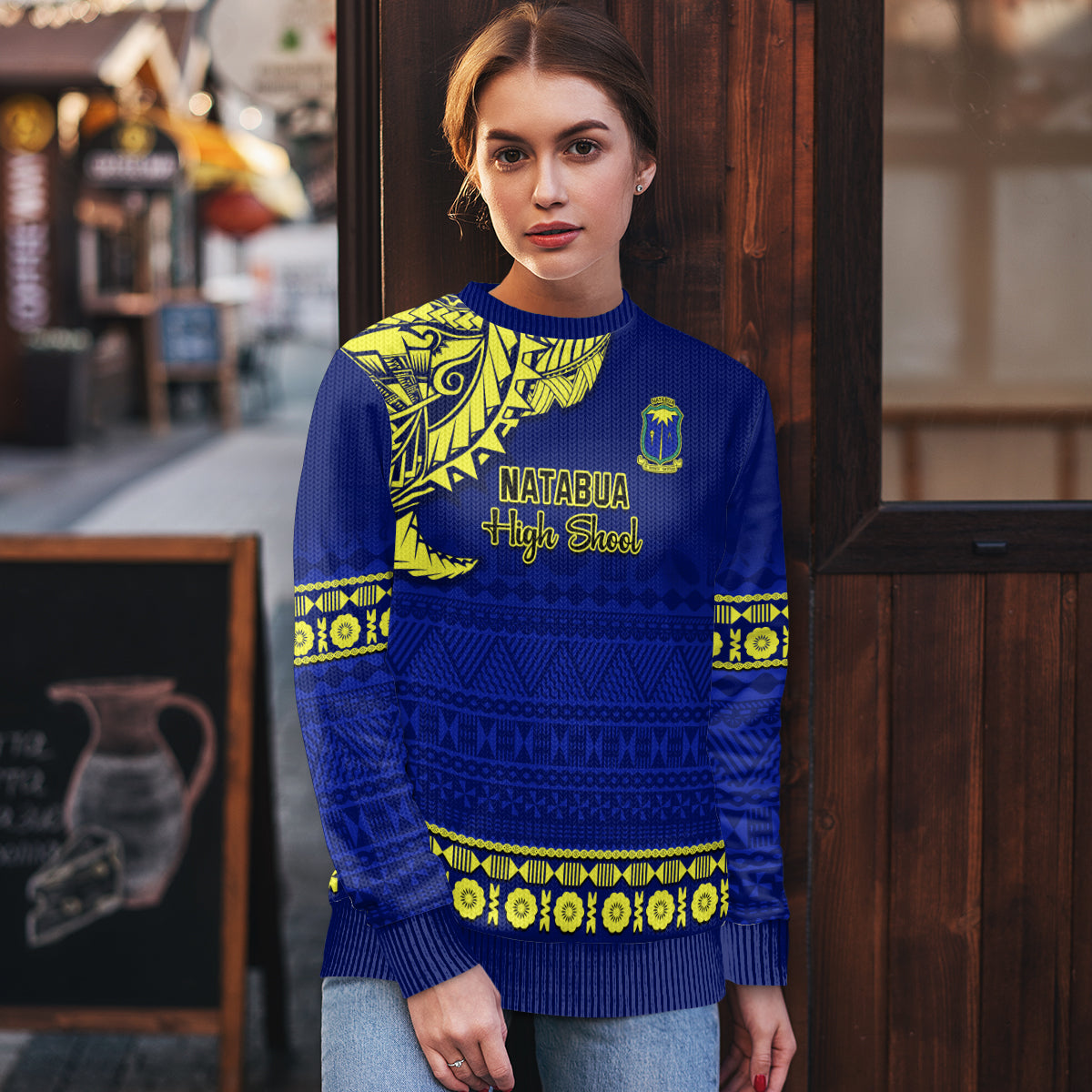 Personalised Fiji Natabua High School Ugly Christmas Sweater Fijian Tapa Pattern LT14 - Polynesian Pride