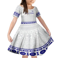 Personalised Fiji Labasa College Family Matching Off Shoulder Long Sleeve Dress and Hawaiian Shirt Fijian Tapa Pattern LT14 Daughter's Dress White - Polynesian Pride
