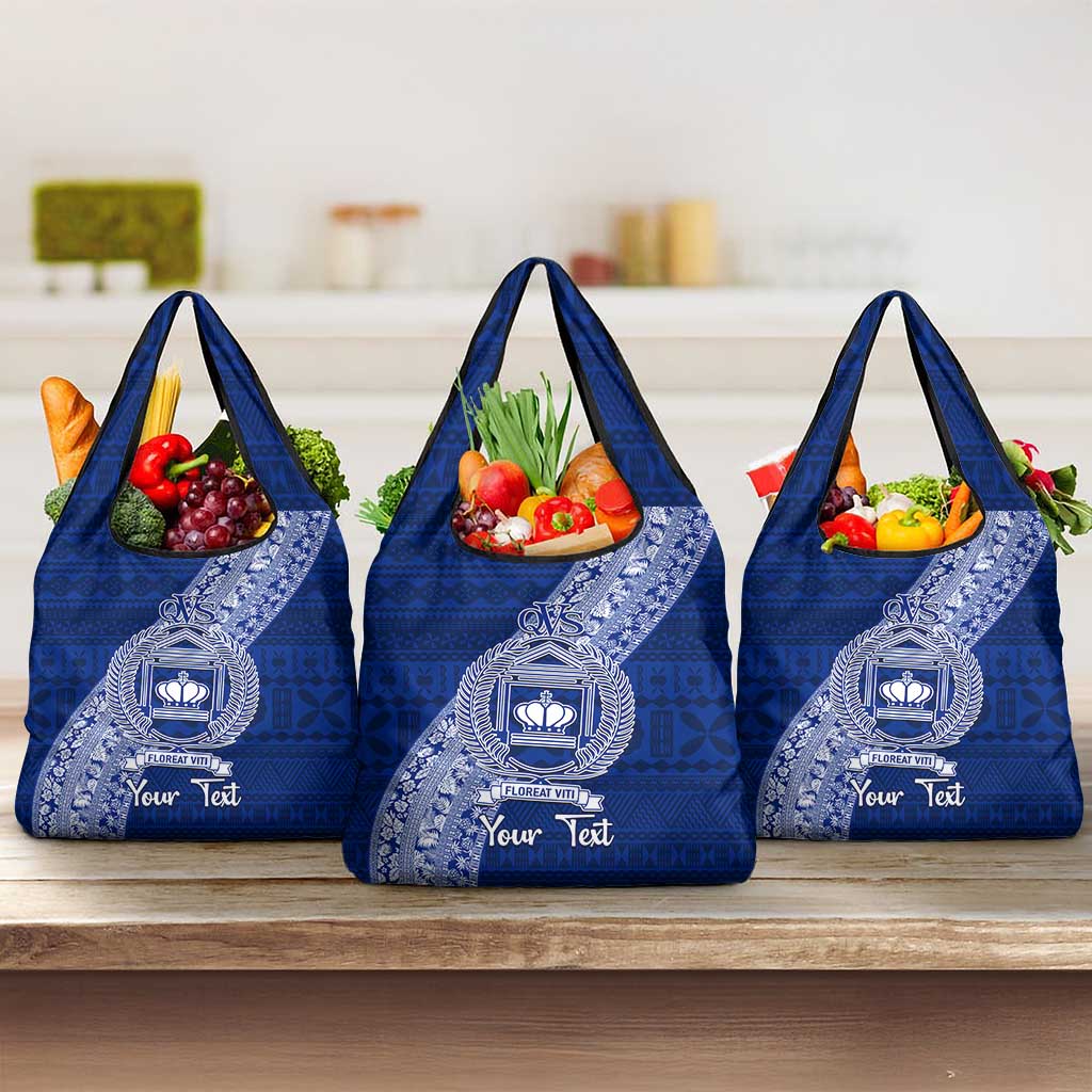 Personalised Fiji Queen Victoria School Grocery Bag Fijian Tapa Pattern LT14 3-pack One Size Blue - Polynesian Pride