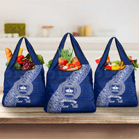 Personalised Fiji Queen Victoria School Grocery Bag Fijian Tapa Pattern LT14 3-pack One Size Blue - Polynesian Pride