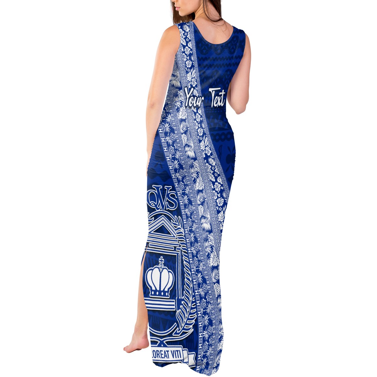 Personalised Fiji Queen Victoria School Tank Maxi Dress Fijian Tapa Pattern LT14 - Polynesian Pride